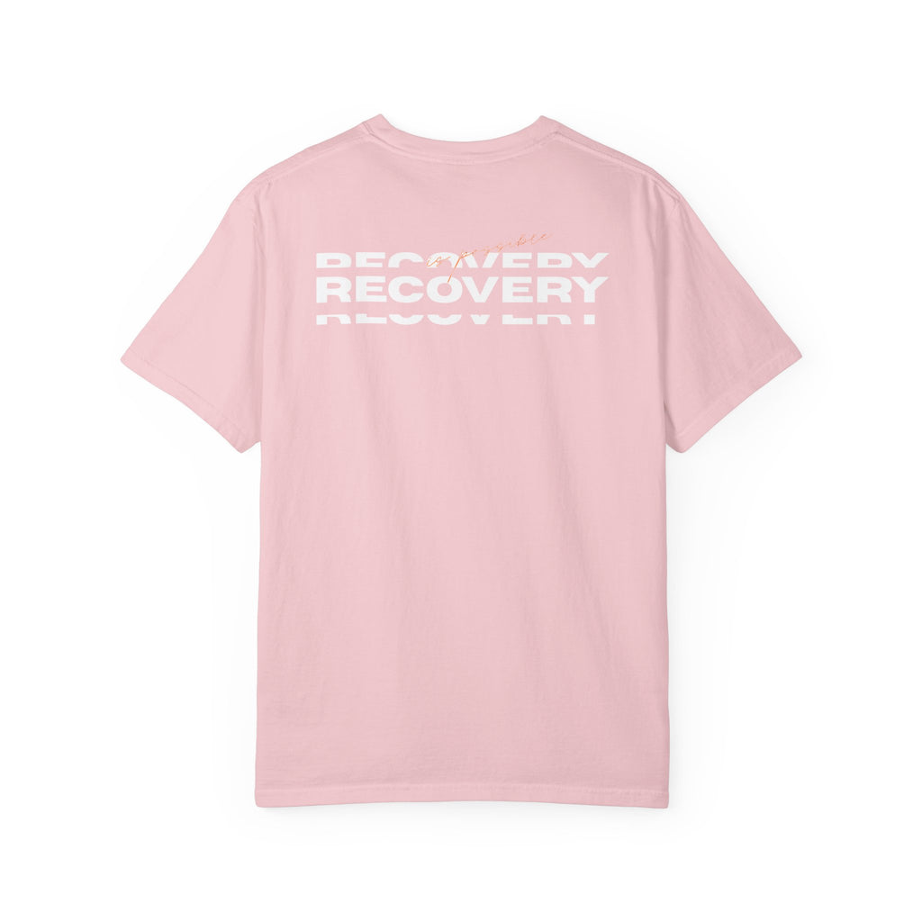 Recovery Graphic T-Shirt — Bold Repeating Text Tee for Sobriety & Healing