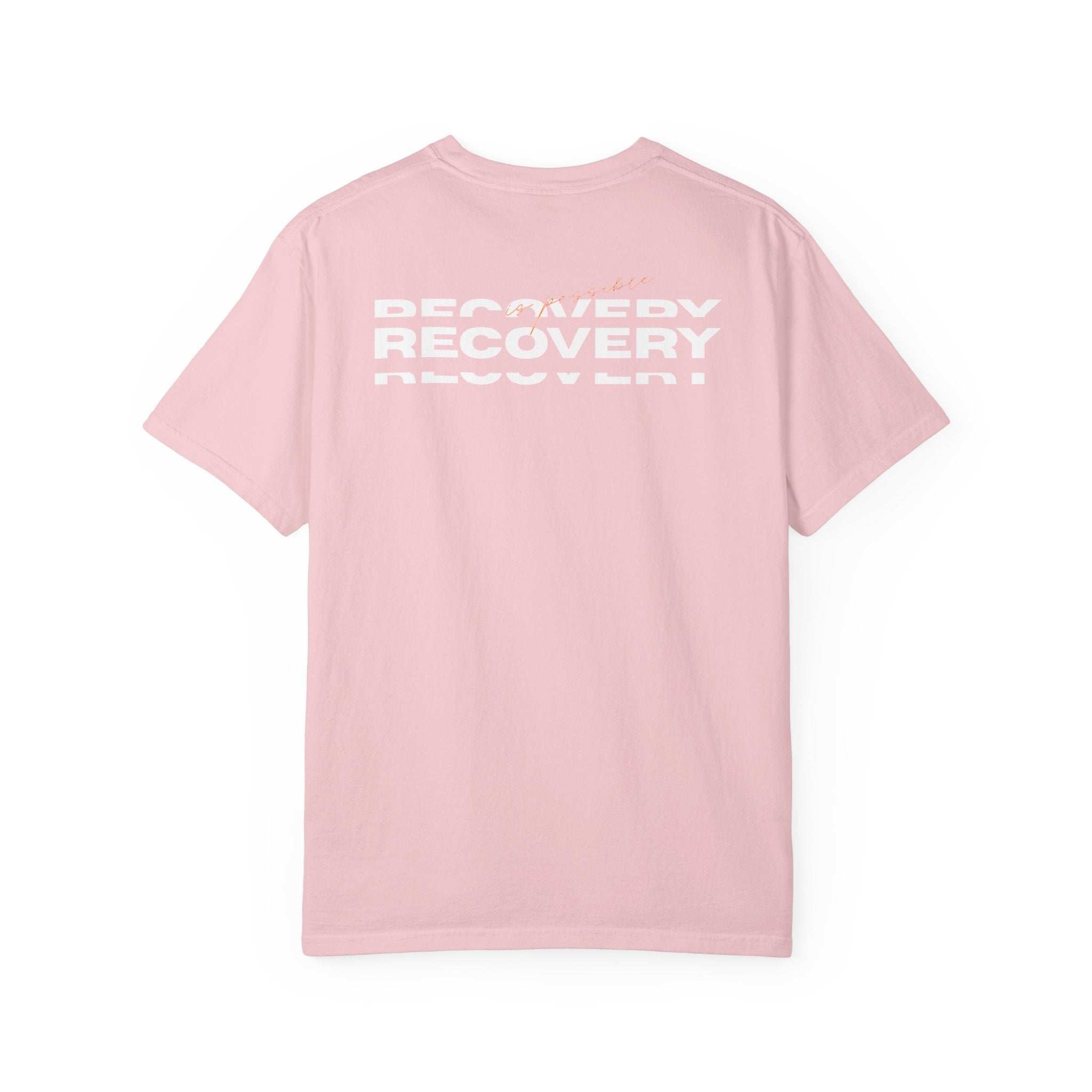 Recovery Graphic T-Shirt — Bold Repeating Text Tee for Sobriety & Healing