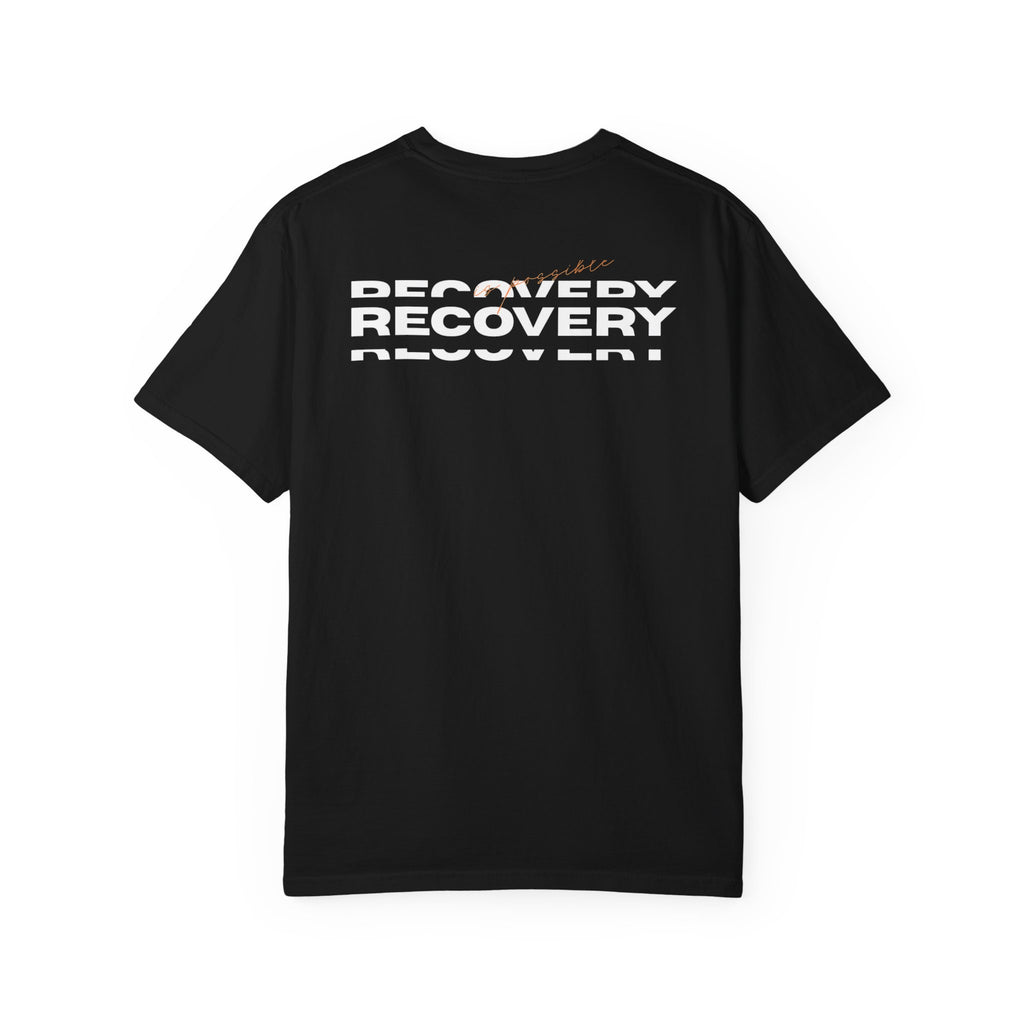 Recovery Graphic T-Shirt — Bold Repeating Text Tee for Sobriety & Healing