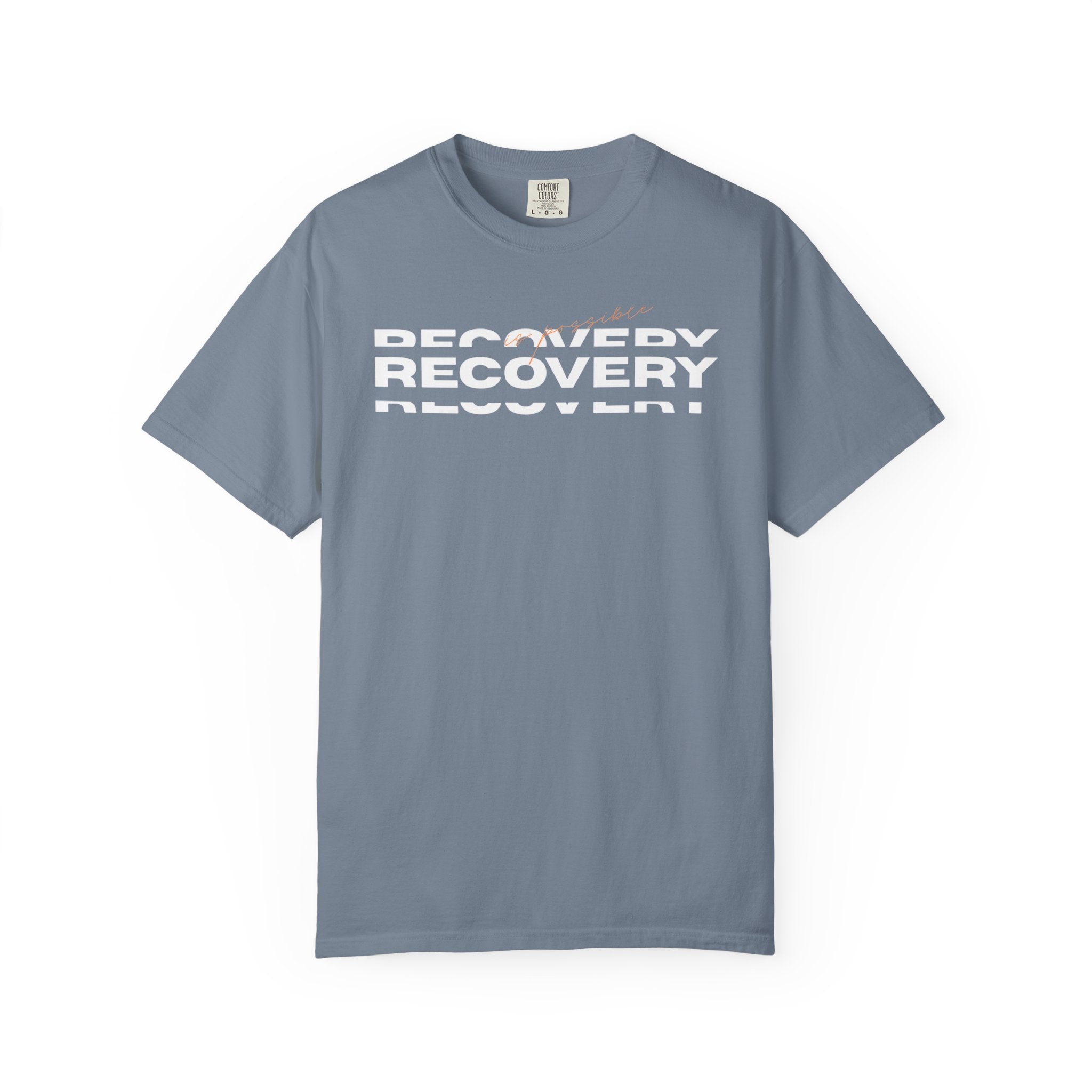 Recovery Graphic T-Shirt — Bold Repeating Text Tee for Sobriety & Healing