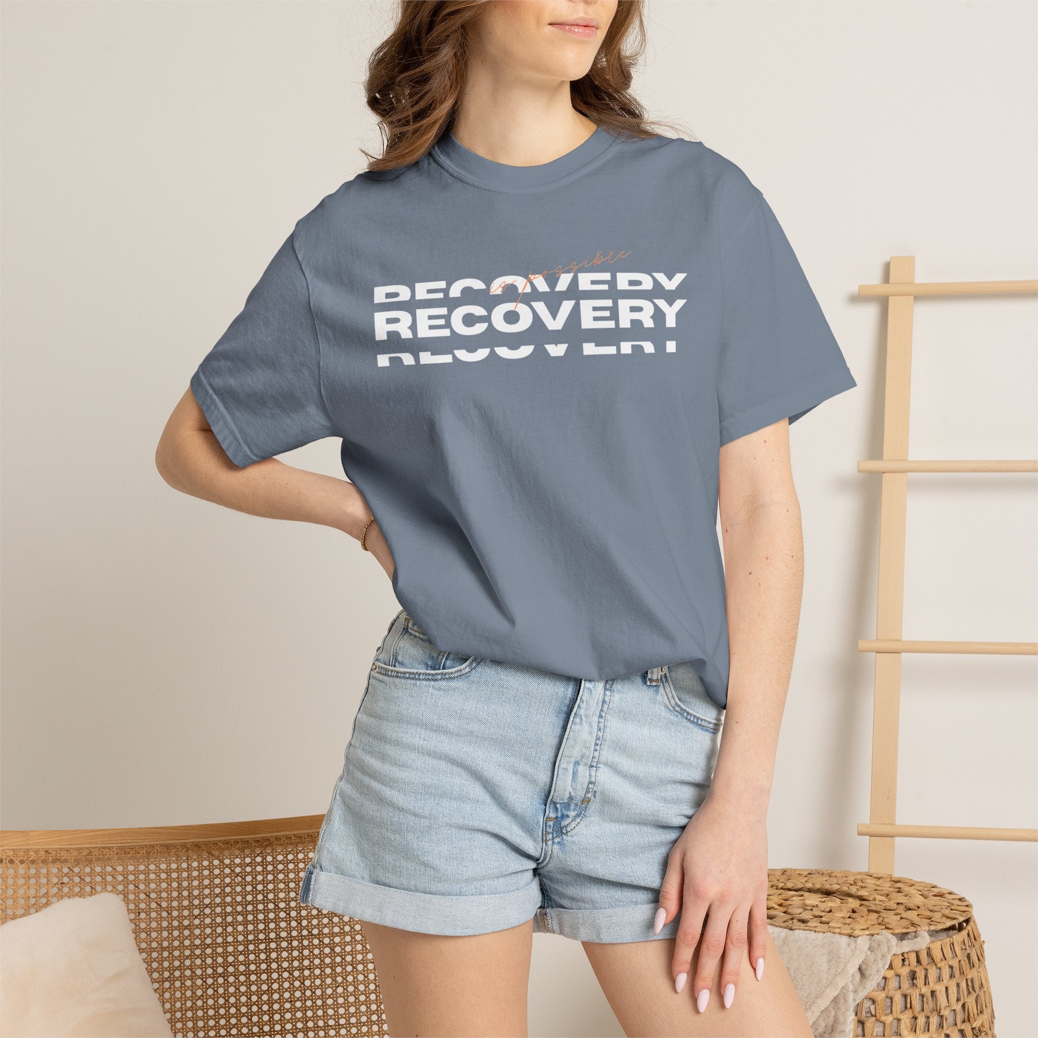Recovery Graphic T-Shirt — Bold Repeating Text Tee for Sobriety & Healing
