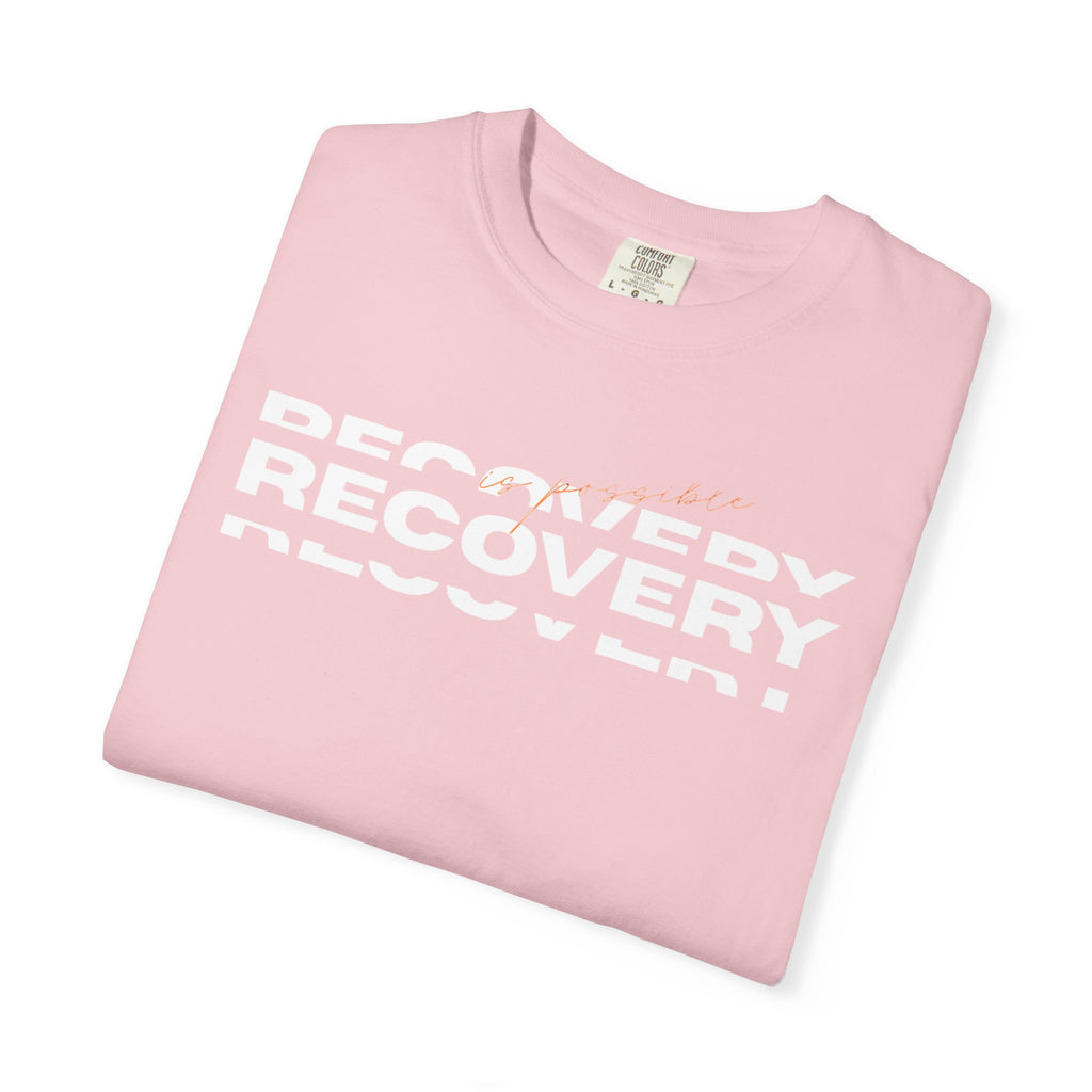 Recovery Graphic T-Shirt — Bold Repeating Text Tee for Sobriety & Healing
